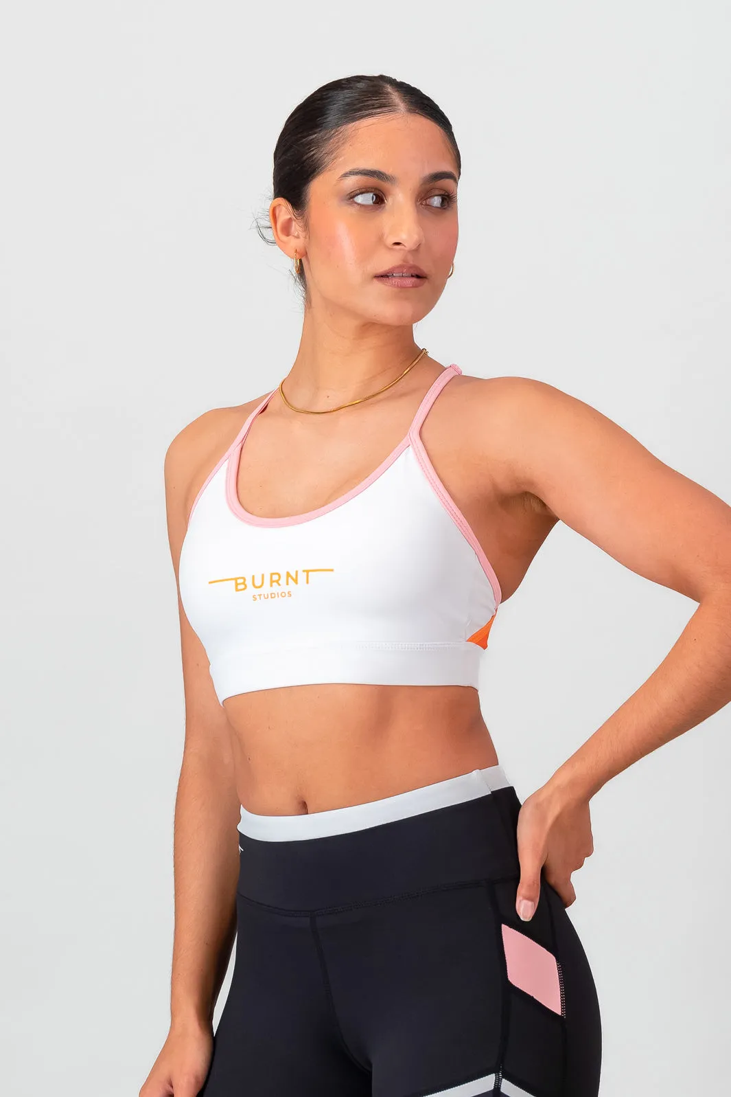 Power Sports Bra - White Durable Comfort Easy Fabric