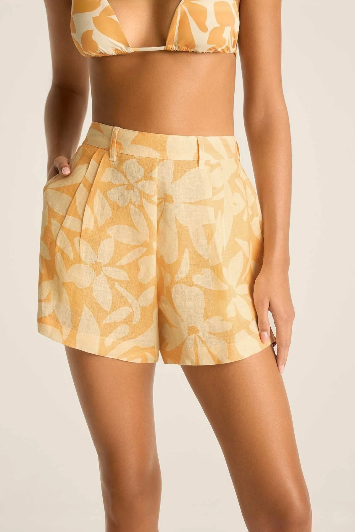 The Getaway Short - Citrus Flower EcoLinen day trip checked shorts