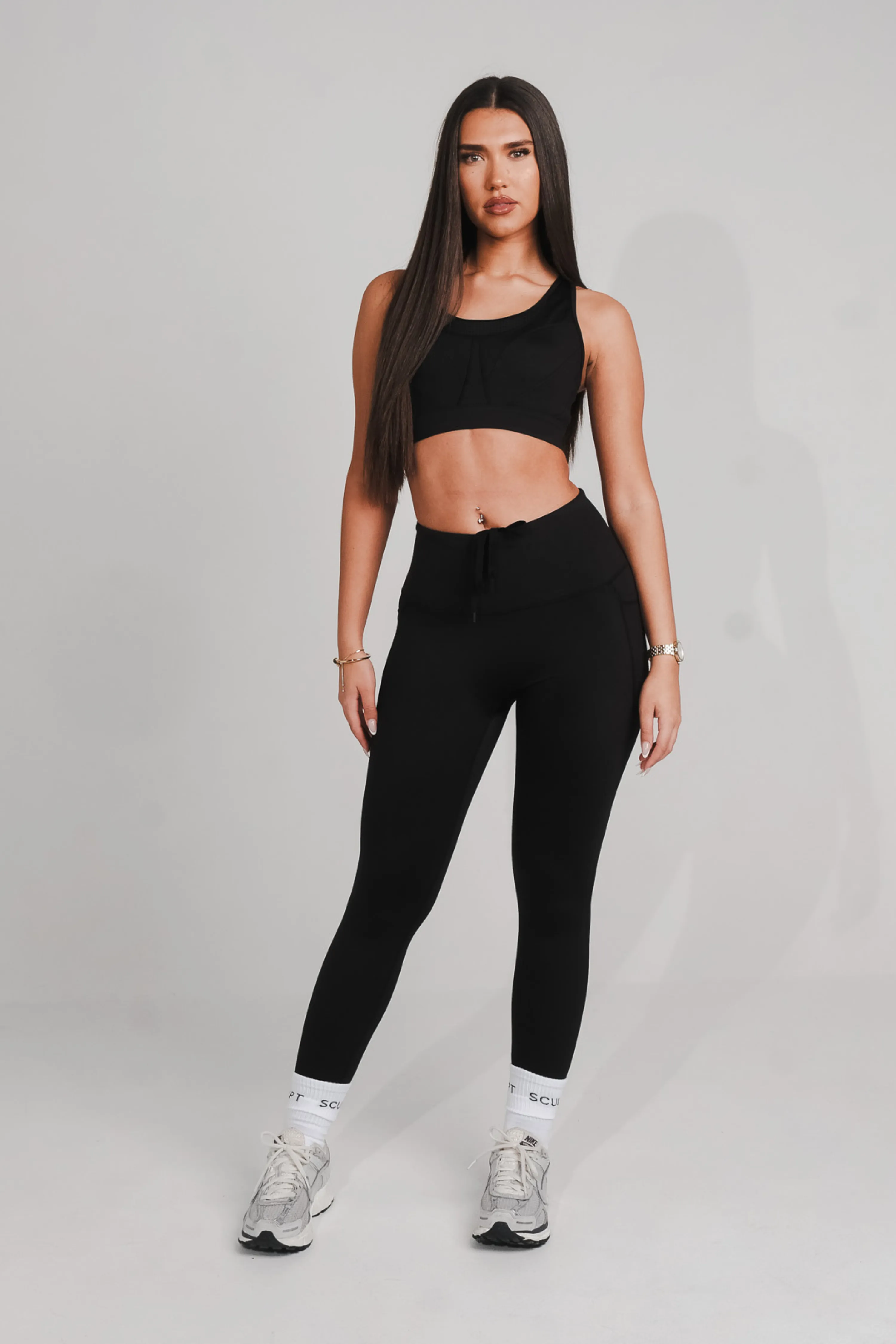Performance High Waisted Leggings Black Breathable Fabric Beach Walk