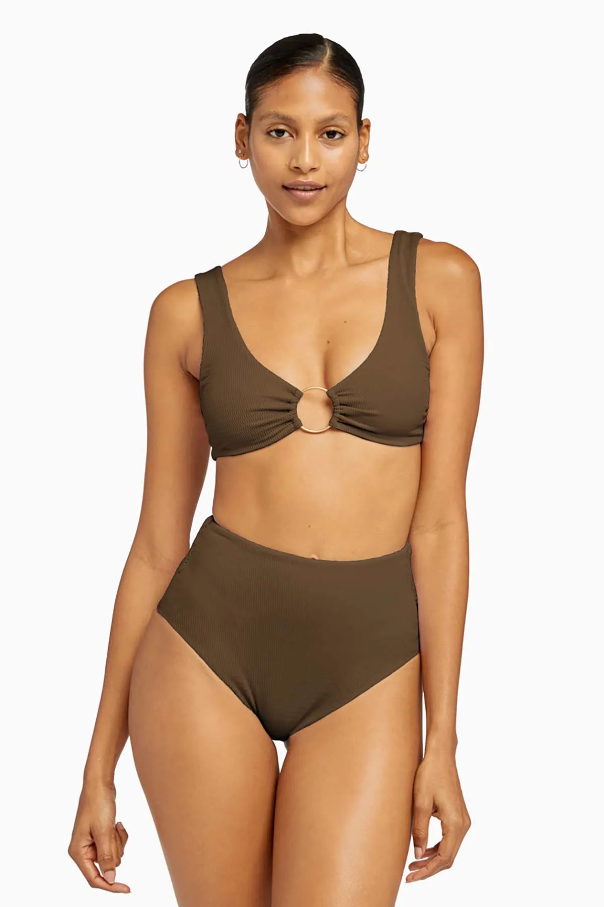 Barcelona High Waist Full Cut Bottom - Tea Leaf EcoTex Sand Free Design Adjustable Ties Design