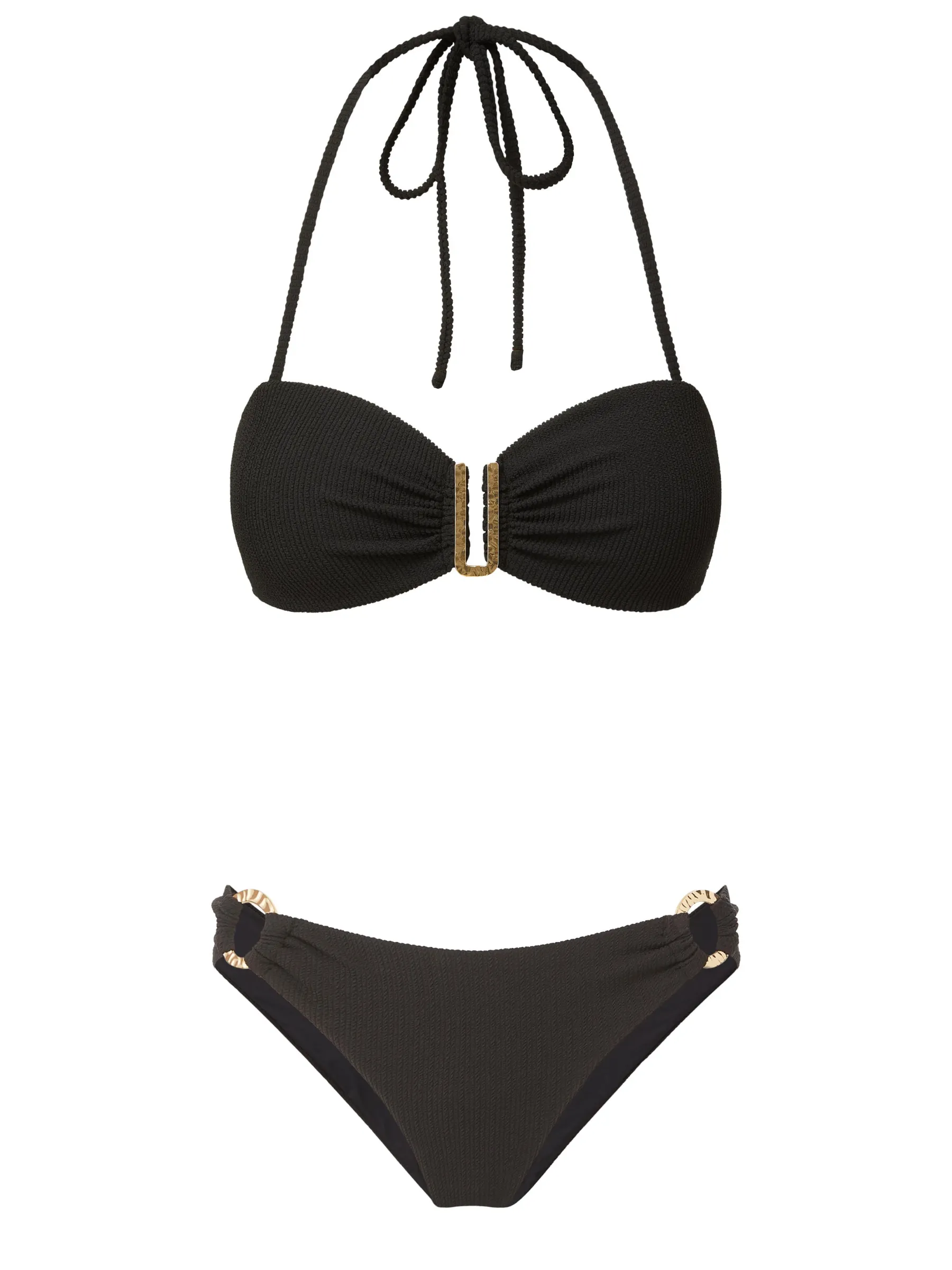 Cindy Top   Ring Trim Bottom in Black Texture Racerback Support System
