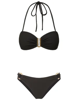 Cindy Top   Ring Trim Bottom in Black Texture Racerback Support System