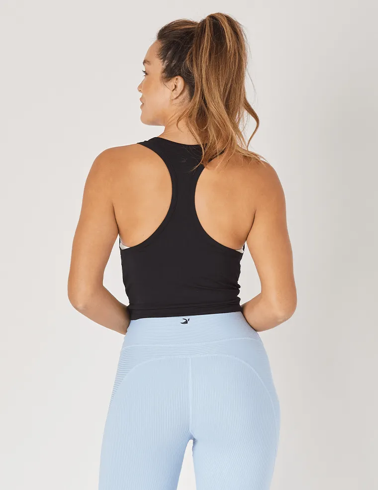 Tagless Collar Seam Free Design Glyder Twist Tank - Black
