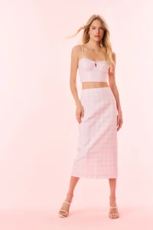 Biselle Linen Gingham Midi Skirt Daily Favorite