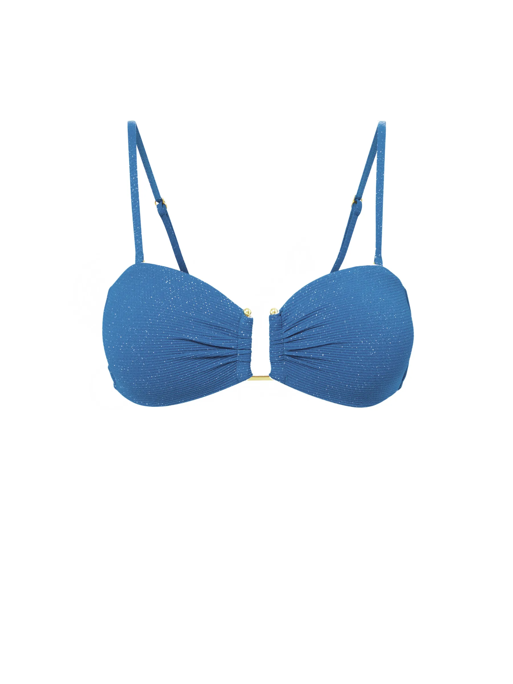 High Coverage Cutouts Gina Top In Steel Blue Metallic Pique