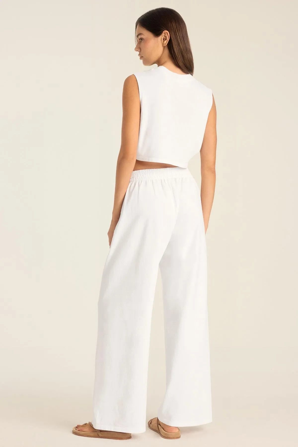 Multi Directional Stretch low intensity conflict Coast Crop Muscle Tank - White Cotton Jersey