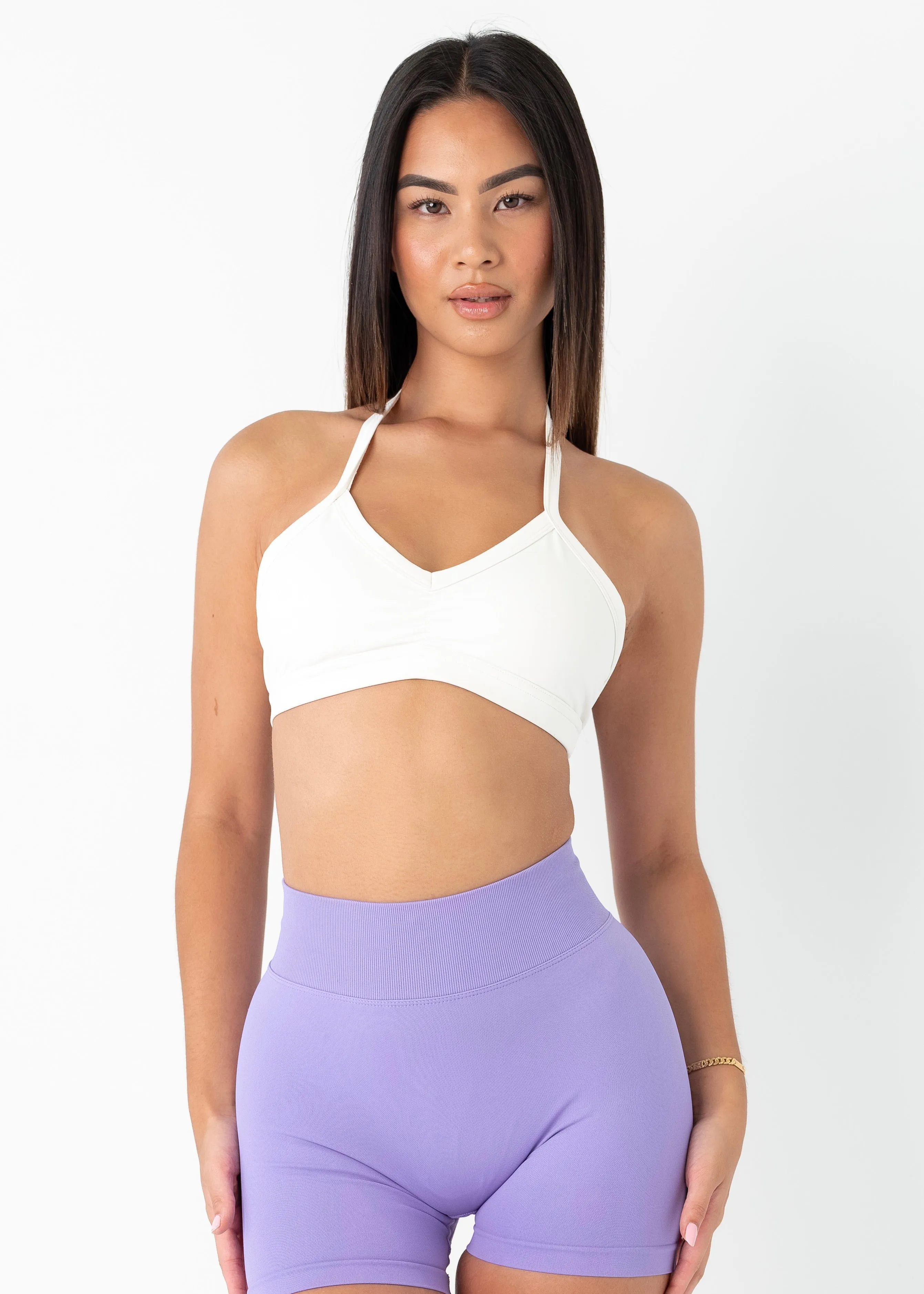 Blind stitching Pink active clothing STAPLE BRA - WHITE