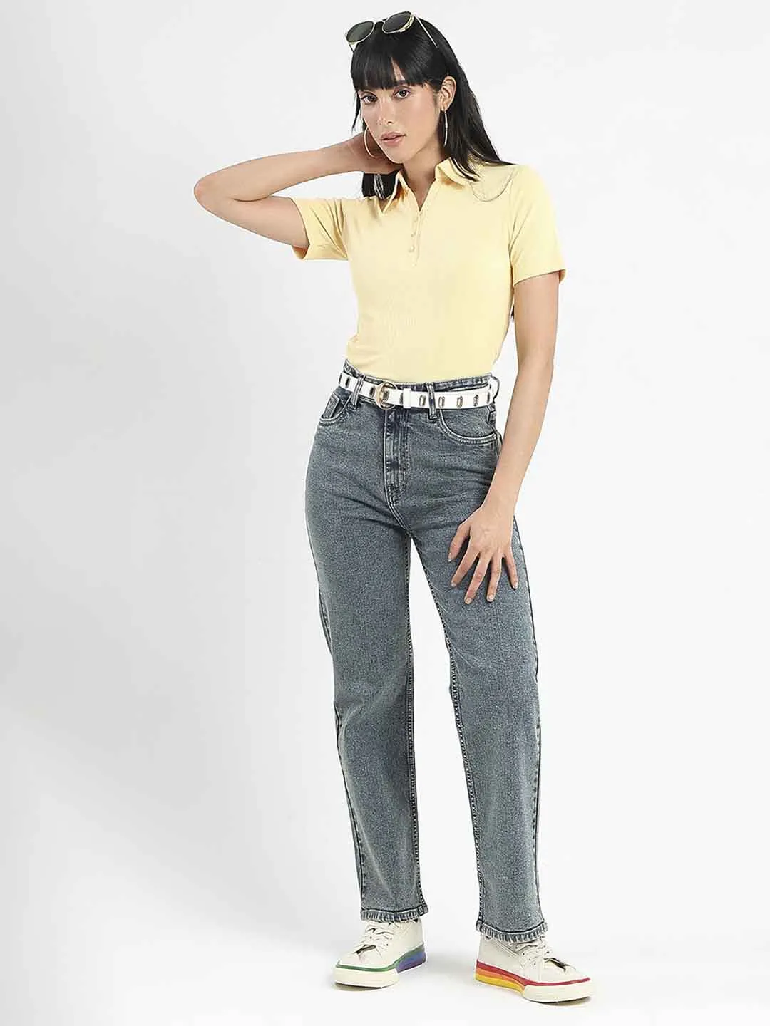 Madame Solid Yellow Polo Pique T-Shirt LayeredHemDetails Low Impact Manufacturing