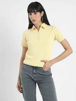 Pocket Design casual outing Madame Solid Yellow Polo Pique T-Shirt