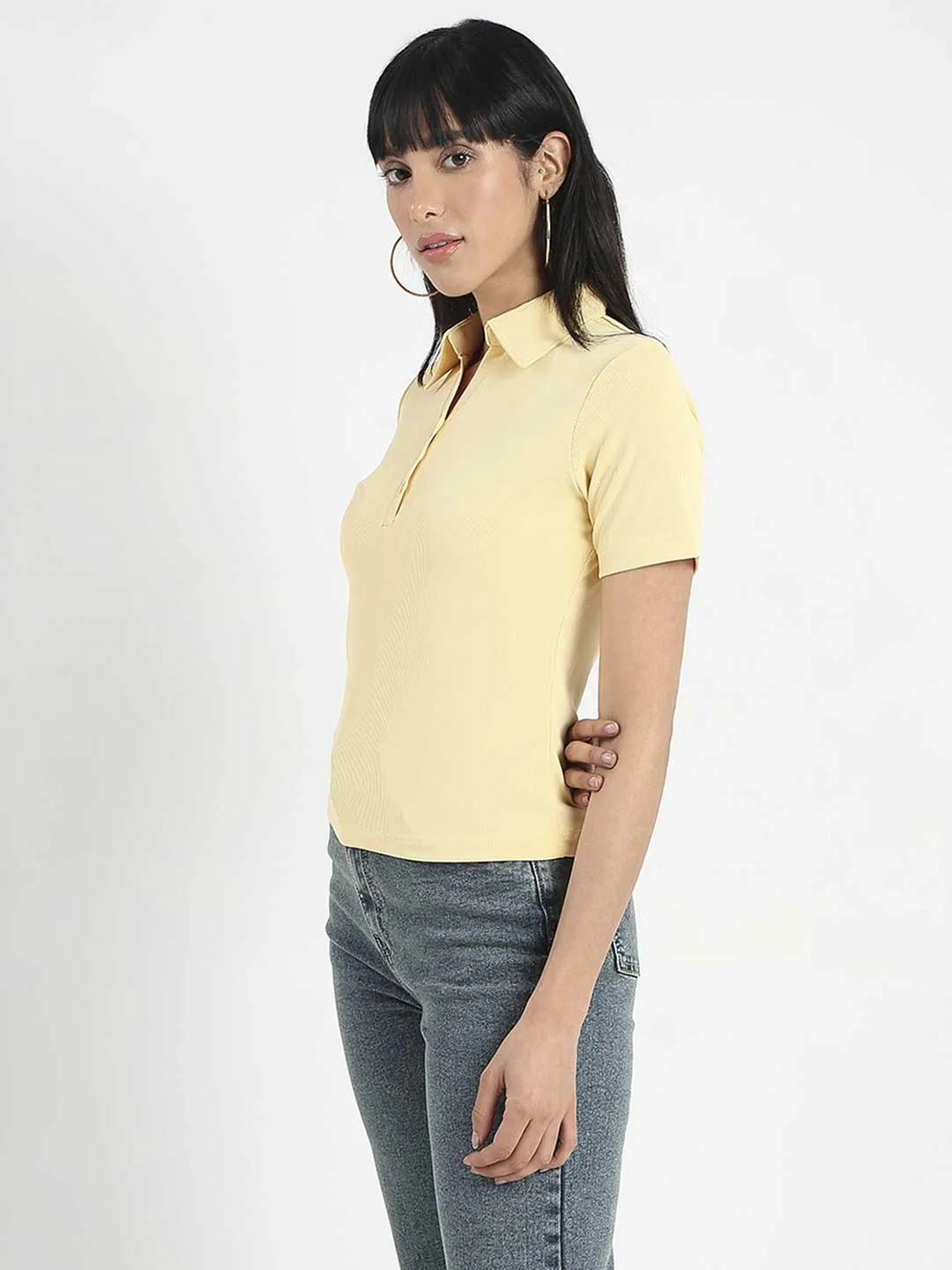 Trendy Piece Slim fit sleekness Madame Solid Yellow Polo Pique T-Shirt
