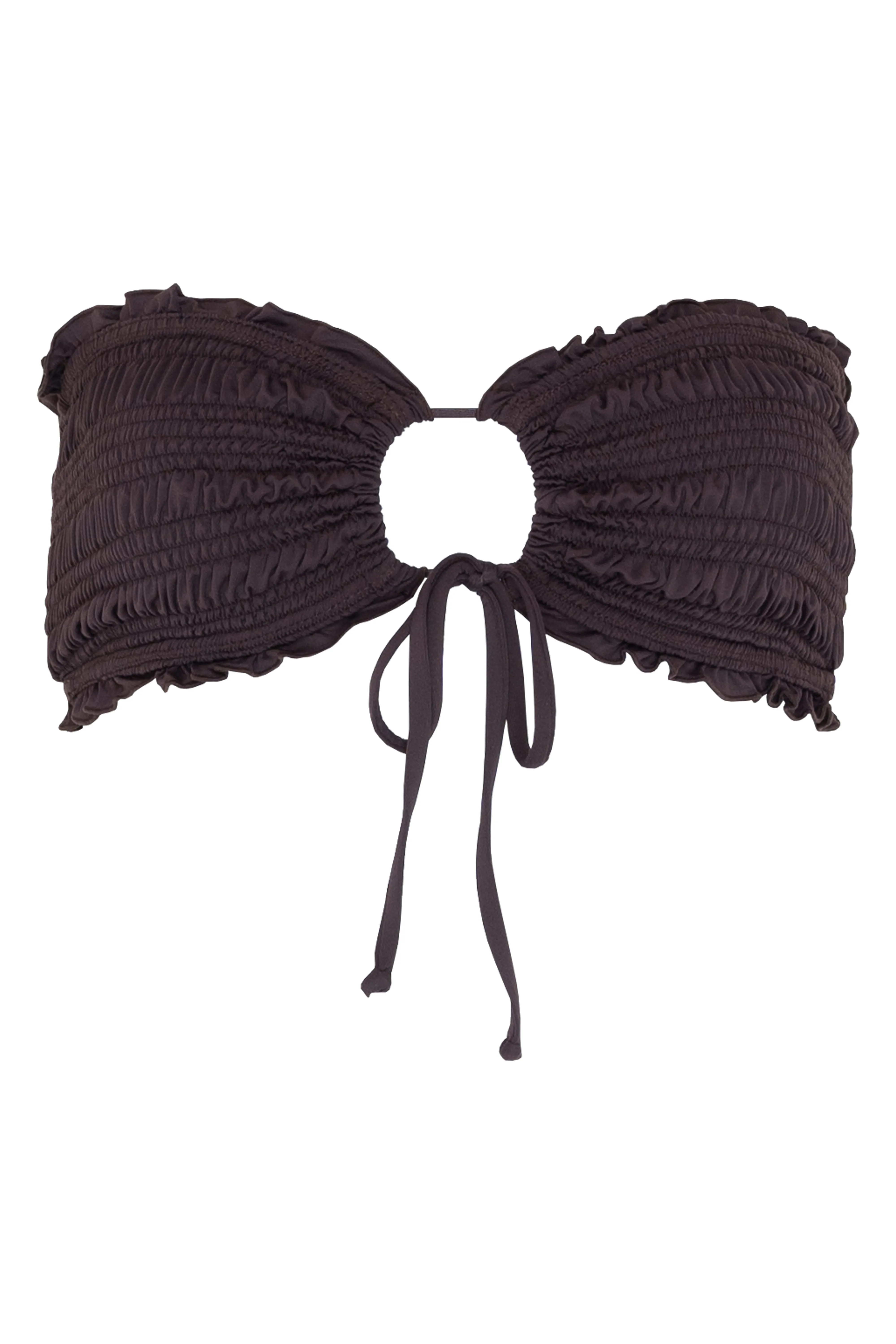 High Elastic Waistband Ultra Fine Mesh Insert Cleo Bandeau Bikini Top - Cacao