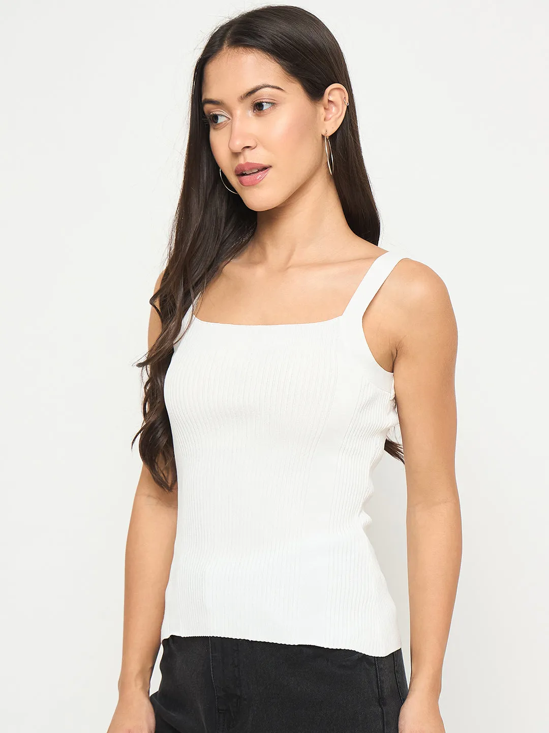 ReinforcedKnees Madame Ribbed Sleeveless White Knitted Top
