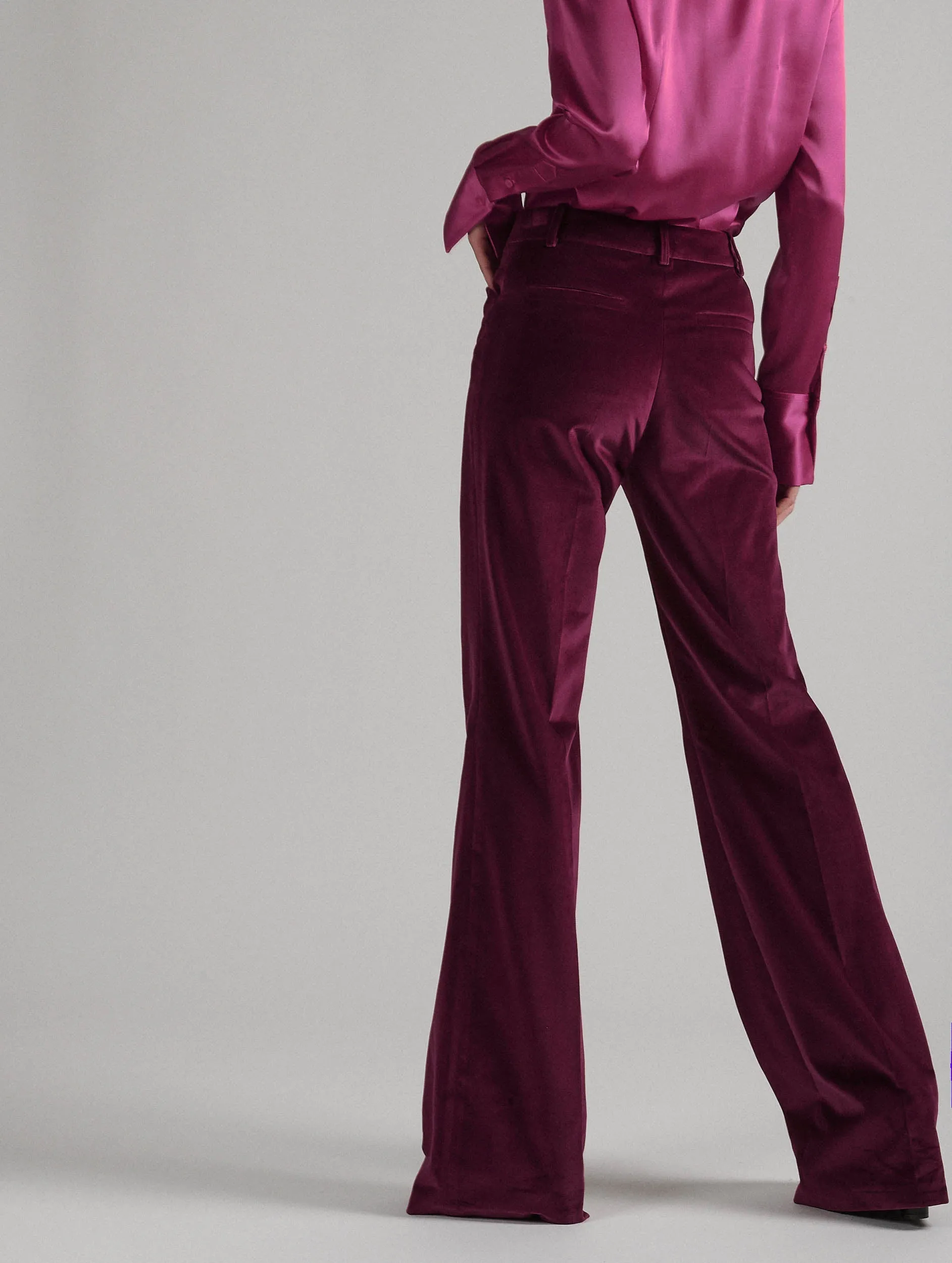 Bootleg suit trousers in pomegranate velvet Stay Cool MoistureWickingFabric