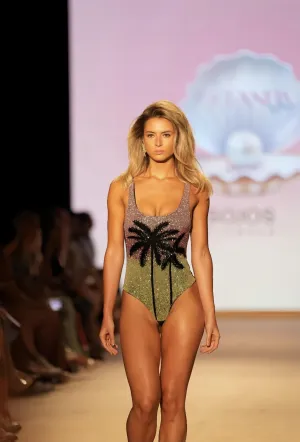 Palm Dusk Scoop Swimsuit Black Plam Tree Seaside Getaway