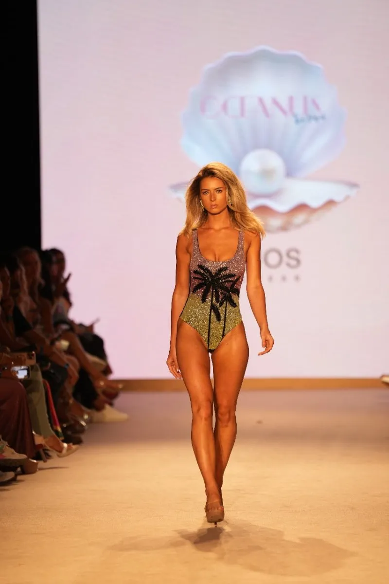 Palm Dusk Scoop Swimsuit Black Plam Tree Pastel Shades