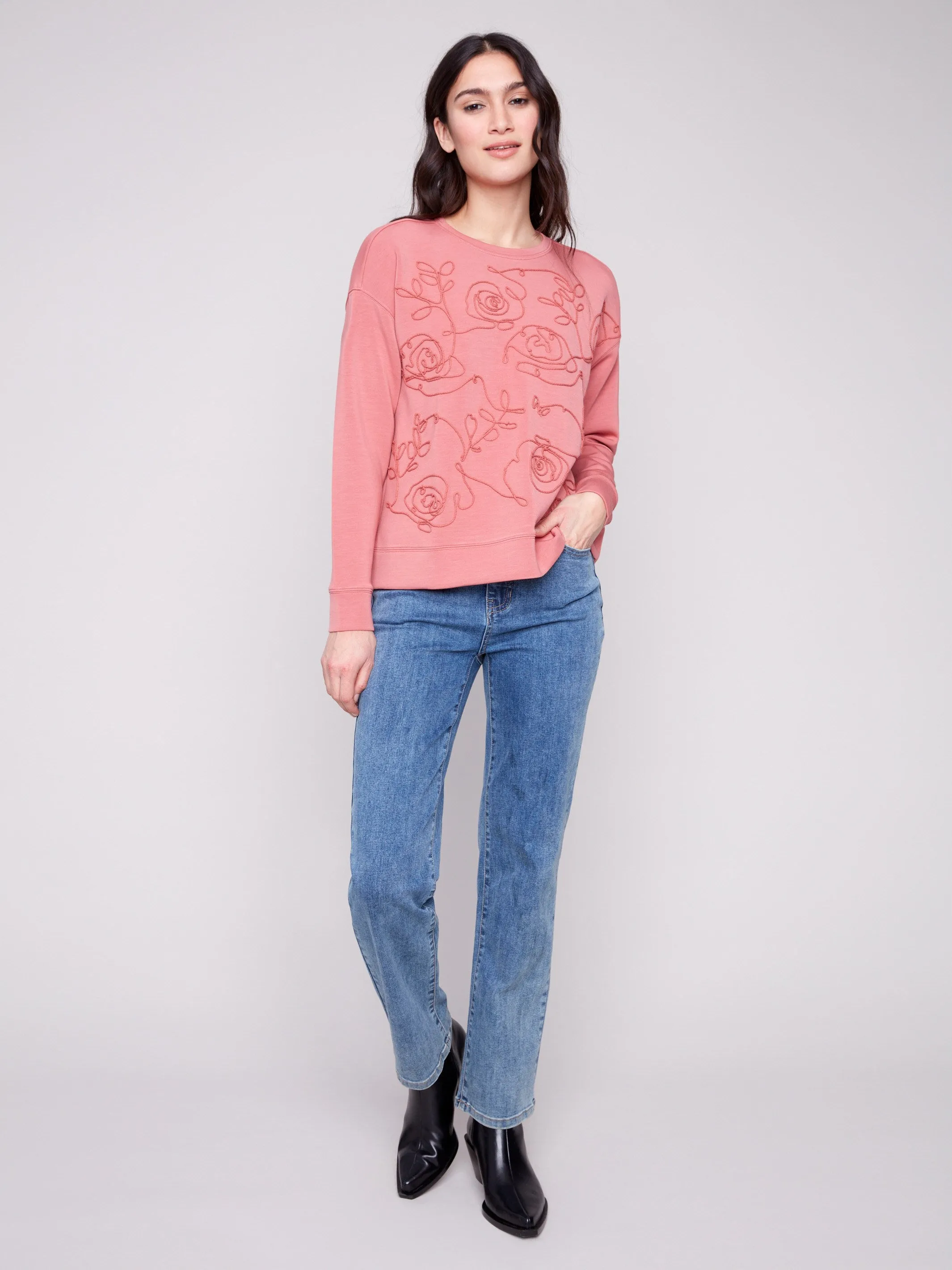 Scuba Knit Top with Soutache Detail - Primrose Brunch Fit