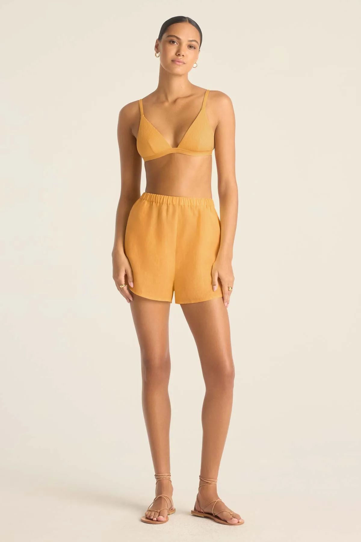 Multi Panel Construction Tallows Linen Short - Creamsicle EcoLinen
