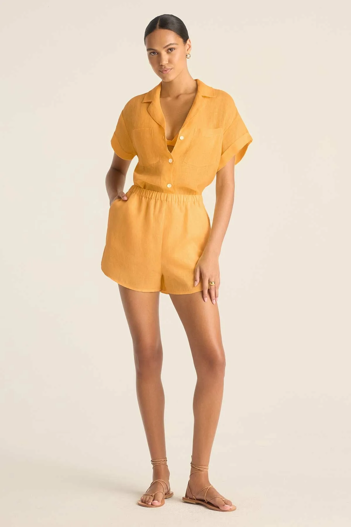 Pre Shrunk Cotton Blend Tallows Linen Short - Creamsicle EcoLinen