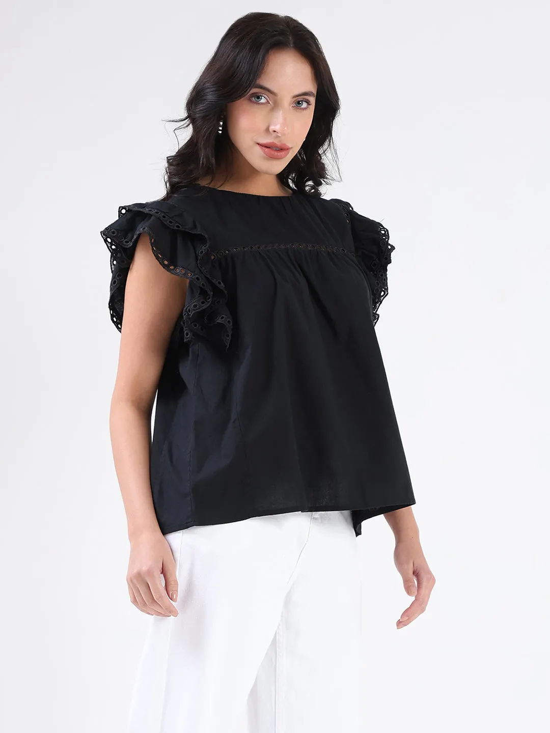 Durable Reinforcements Clear Mind Madame Lace Inserted Black Cotton Top