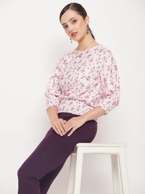 Madame Pink Elasticated Waist Cotton Floral Top Matte Fit