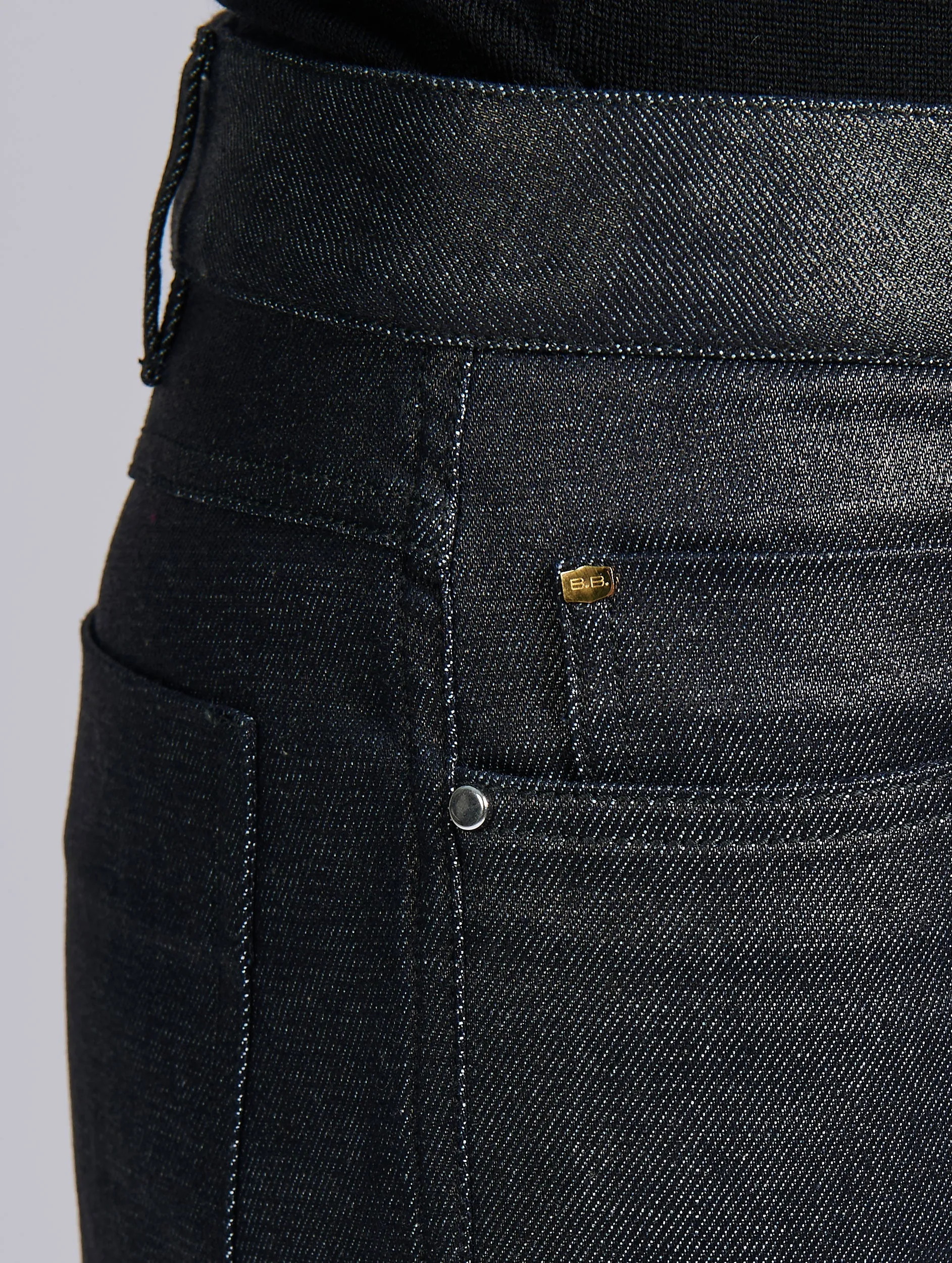 Resin-coated denim bootcut jeans Low Bulk Material
