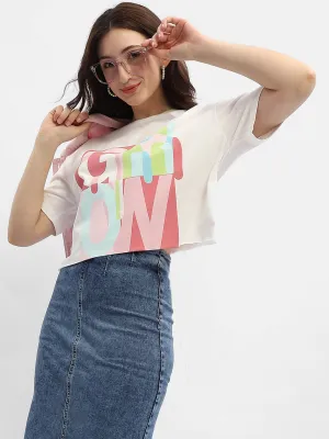 Madame Graphic Print White Cotton T-Shirt Lightweight Style Comfy Look Wear