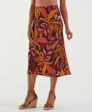 Leaf Print Shine Midi Bias Skirt Local Artisan Vibe Ready