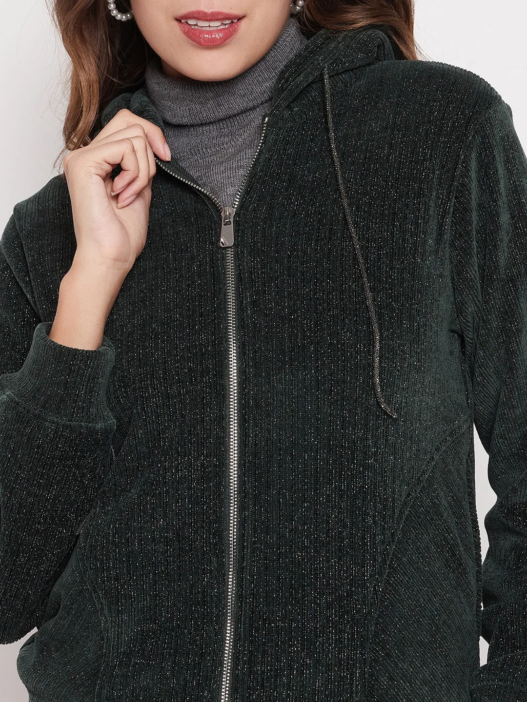 Madame Shimmer Bottle Green Hooded Sweatshirt Modern Bold Daily Use