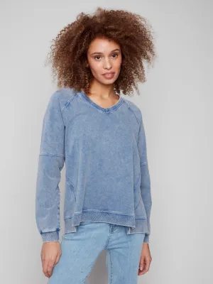 EcoFriendlyDyeProcess Quick Wear Cold Dye French Terry V-Neck Top - Denim