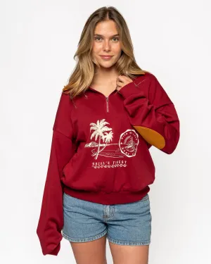 Street Comfort Lucky Shore Quarter Zip Polo Sweatshirt - Burgundy