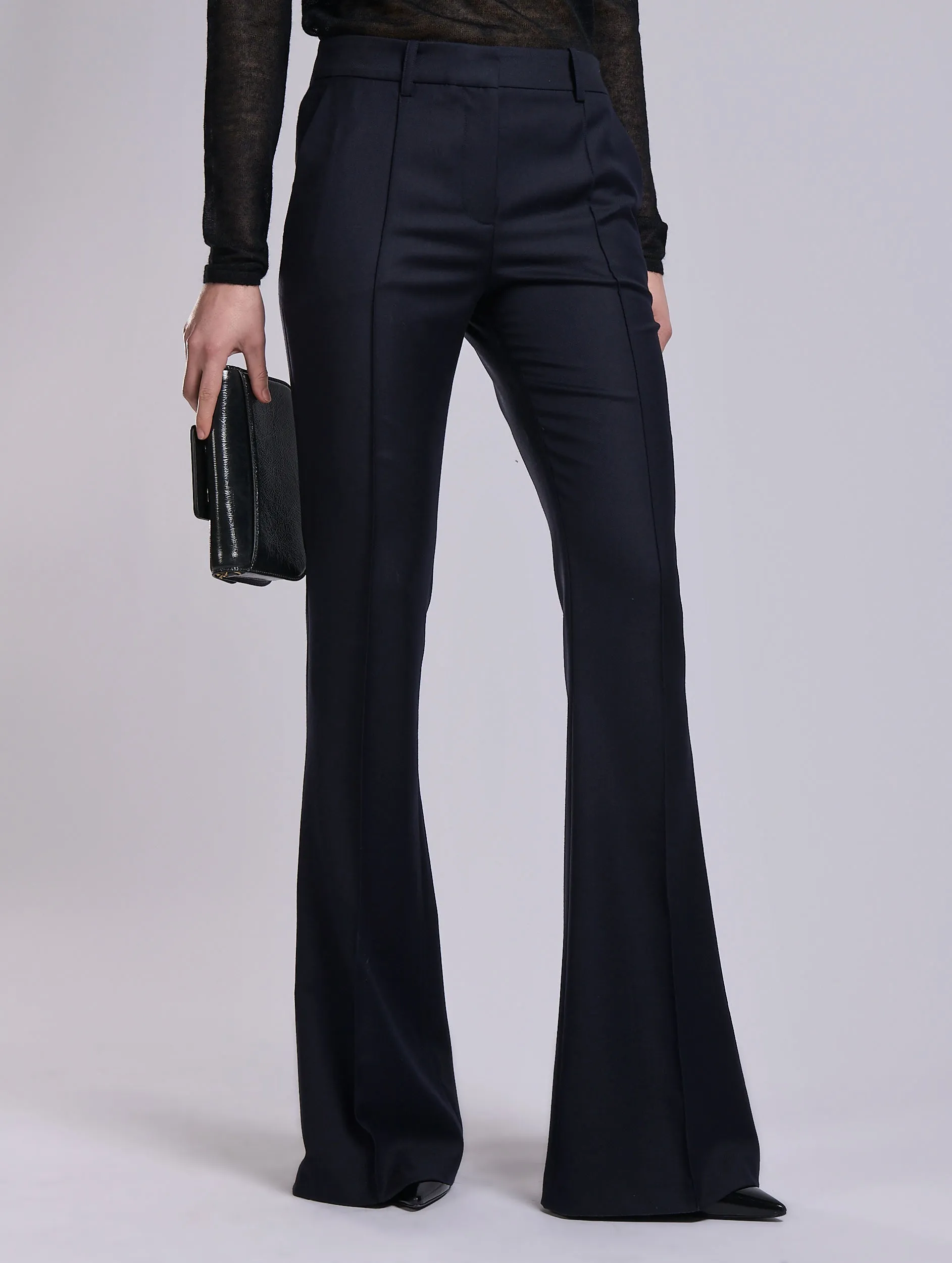 Navy wool and cashmere twill bootleg trousers Durable Weave