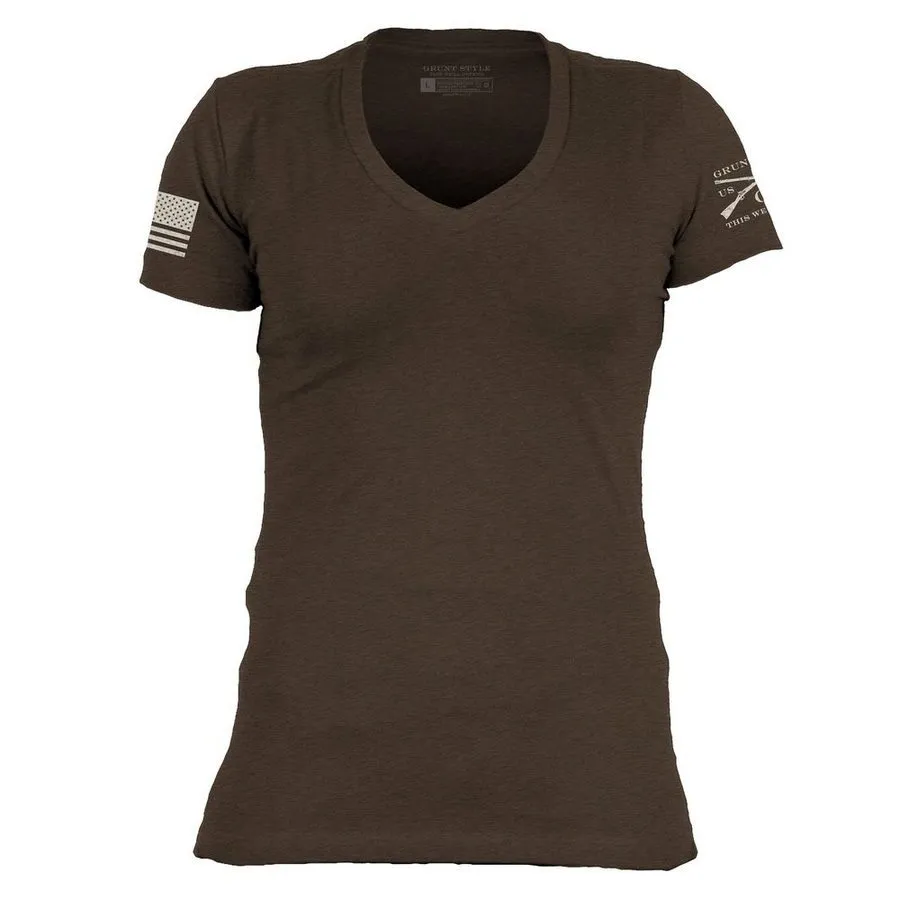 Basic T-Shirt Women's V-Neck - Heather Brown vacation wear Premium Material