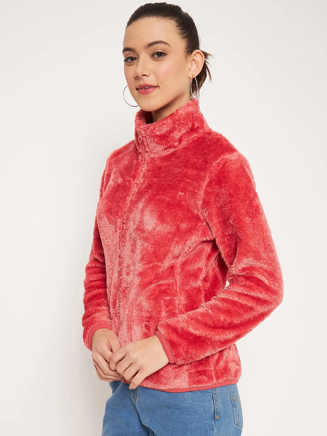 Cold Weather Look Chill Vibes Madame Light Pink High Neck Sweatshirt