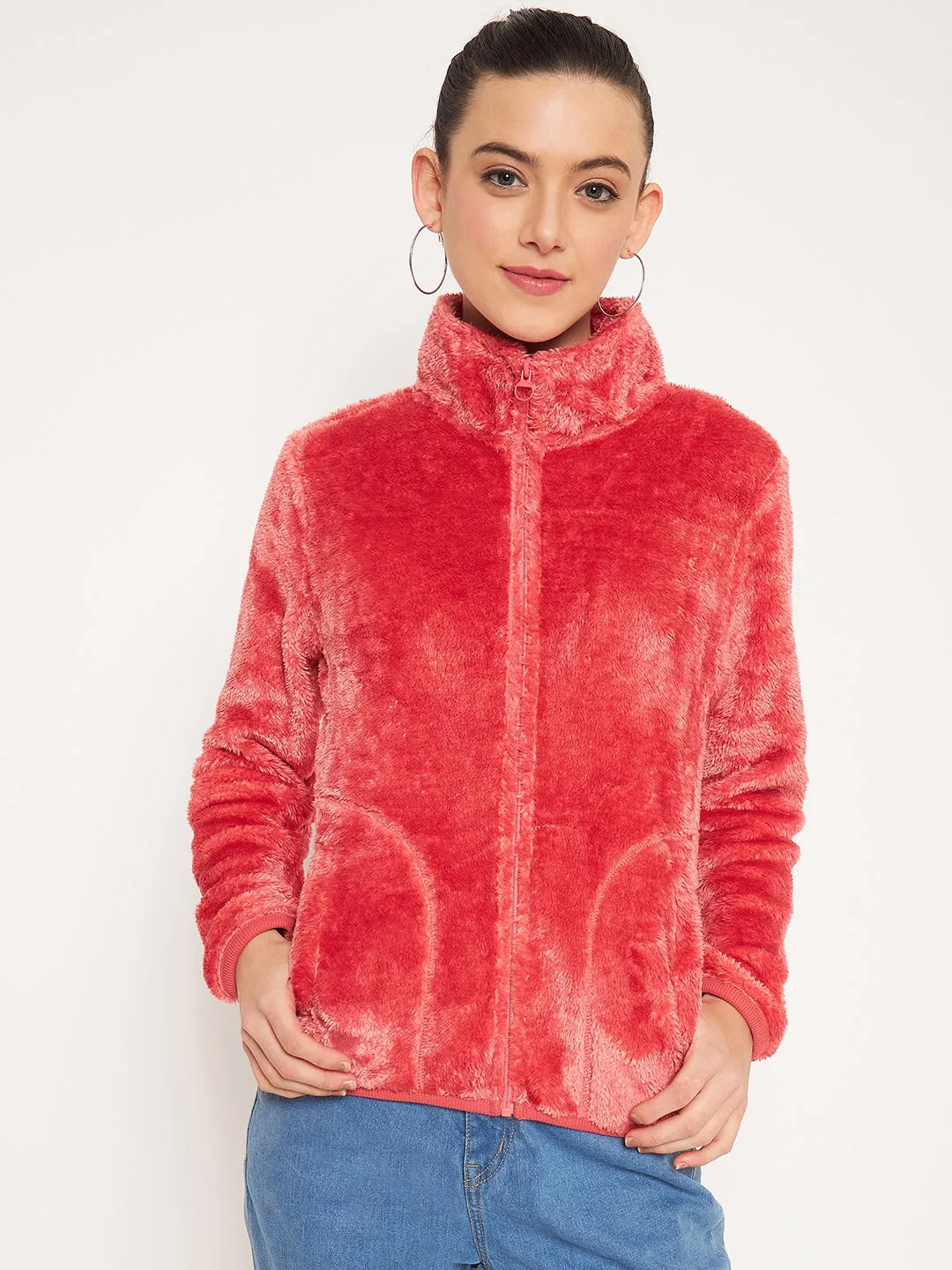 Madame Light Pink High Neck Sweatshirt Fashion Hoodie Urban Hoodie