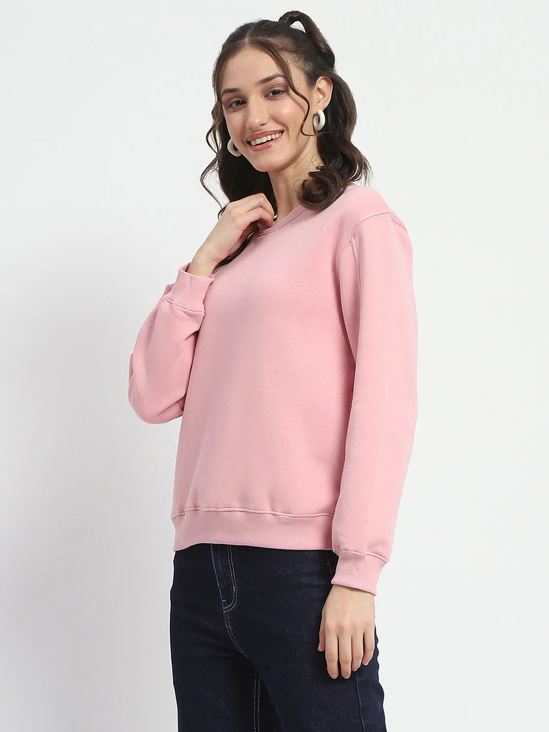 Comfort Apparel product graduation pride Madame Solid Light Pink Crew Neck Cotton Sweatshirt