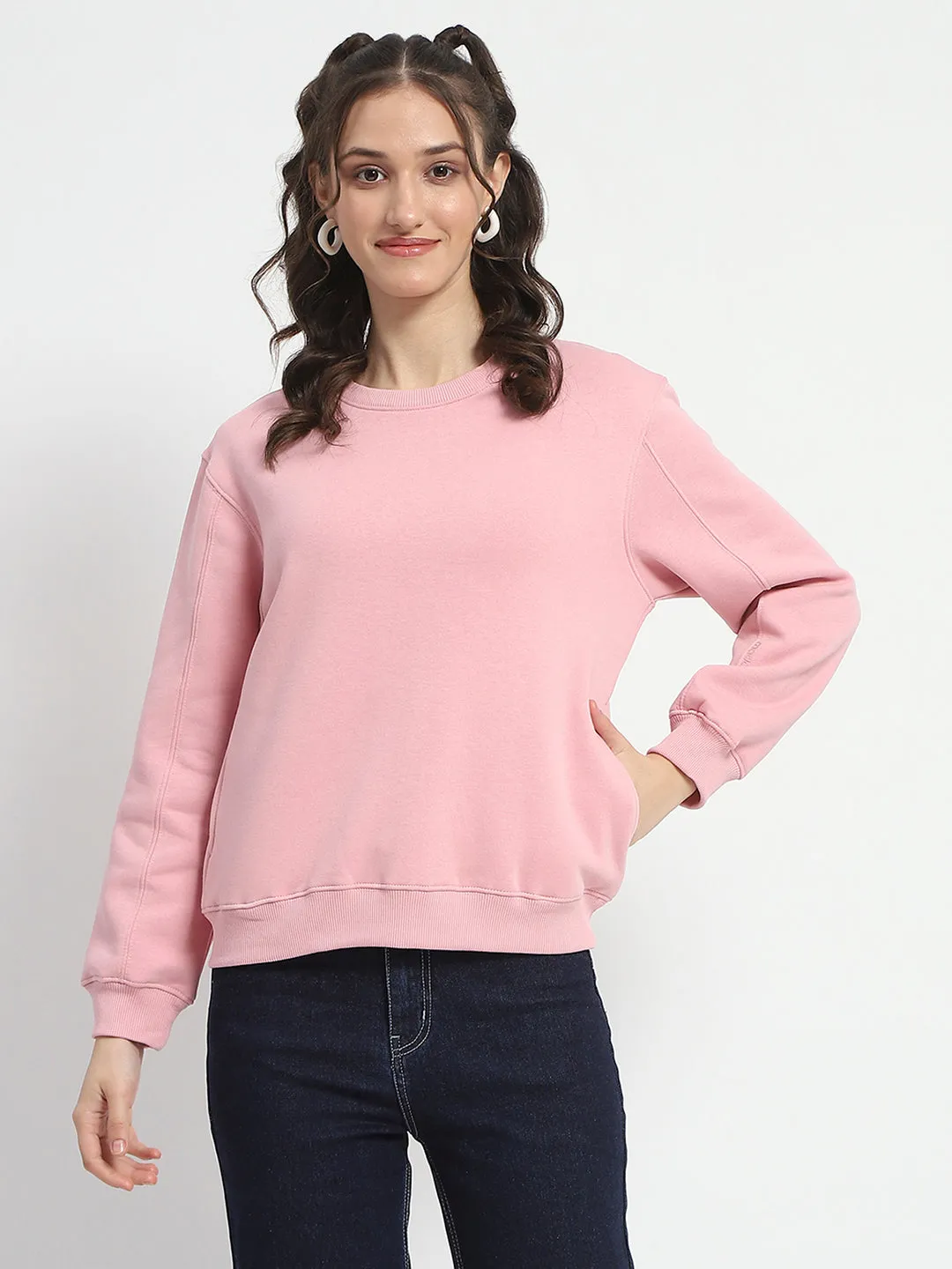 Madame Solid Light Pink Crew Neck Cotton Sweatshirt Anti Odor product affordable accessibility