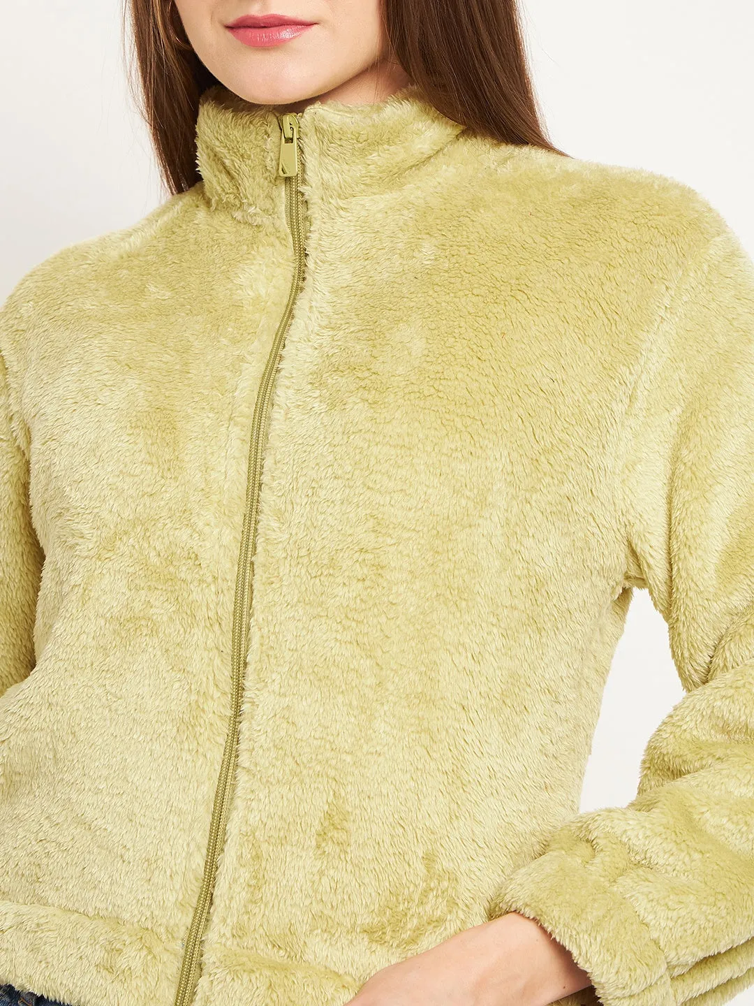 Madame Fleece Mock Neck Apple Green Sweatshirt design trend product herringbone texture