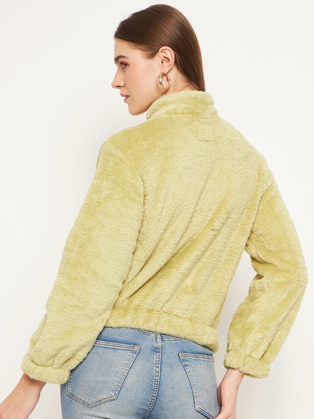 Cozy Layering Madame Fleece Mock Neck Apple Green Sweatshirt