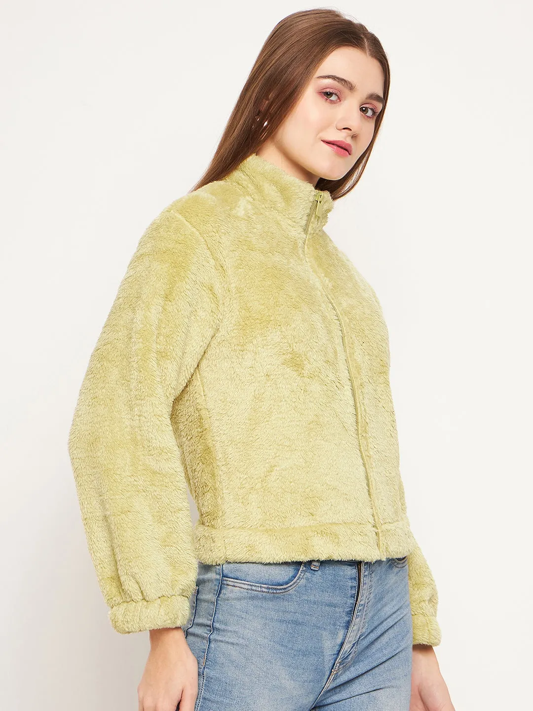 Madame Fleece Mock Neck Apple Green Sweatshirt All-day Comfort