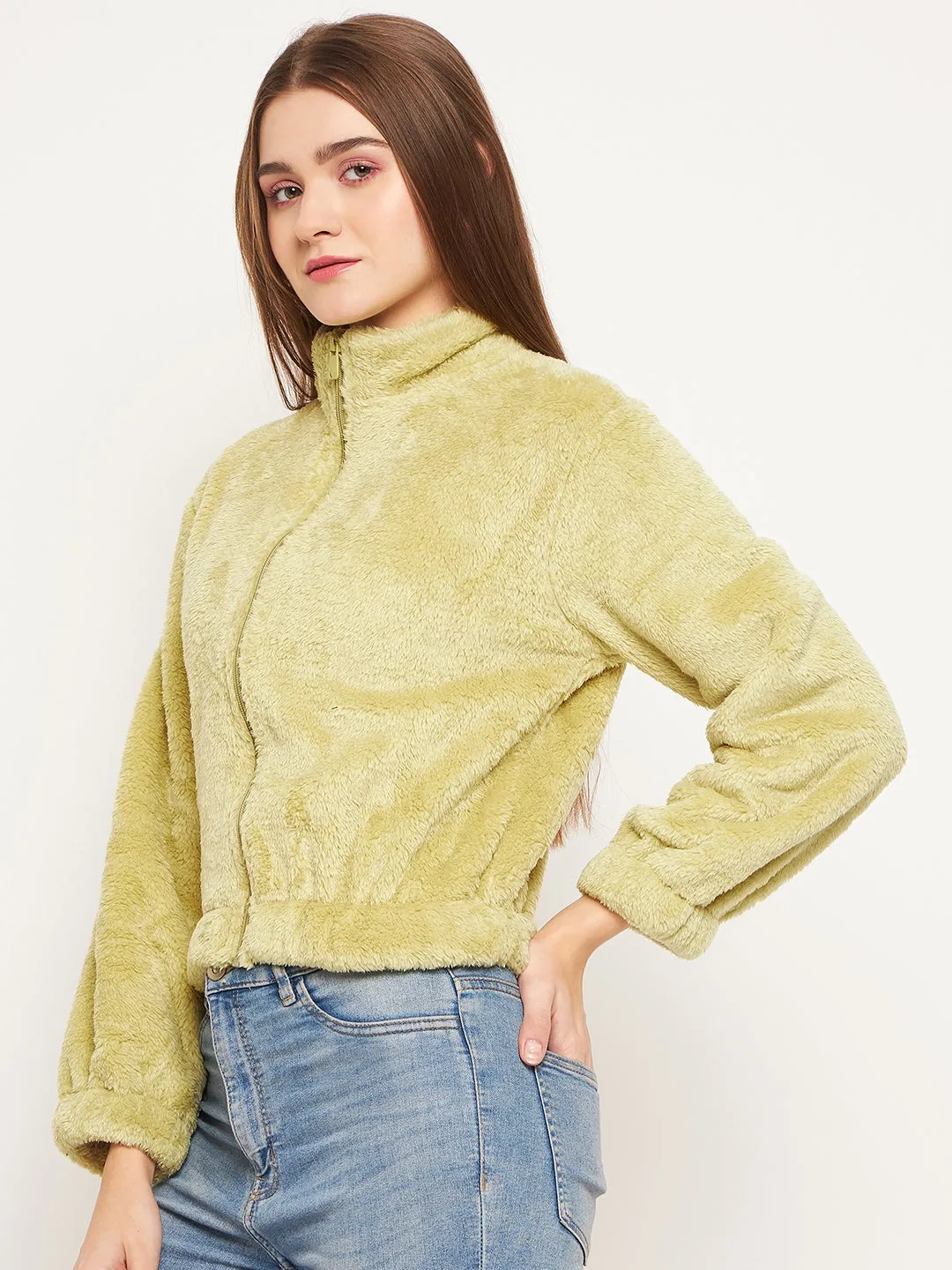 Comfortable Layer Madame Fleece Mock Neck Apple Green Sweatshirt
