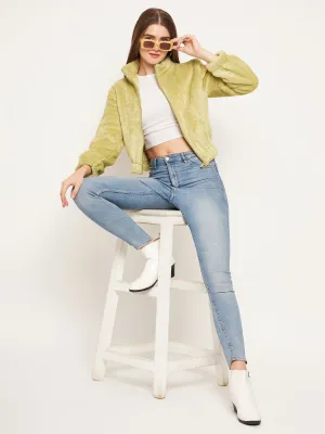 Madame Fleece Mock Neck Apple Green Sweatshirt Washable