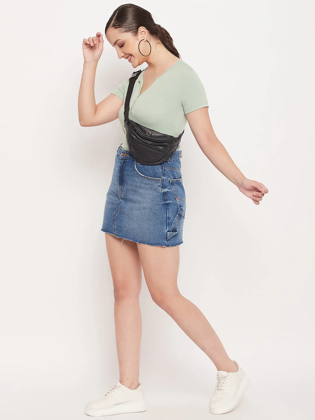 Madame Green Deep V Neck Fitted Cotton T-shirt Outdoor Look
