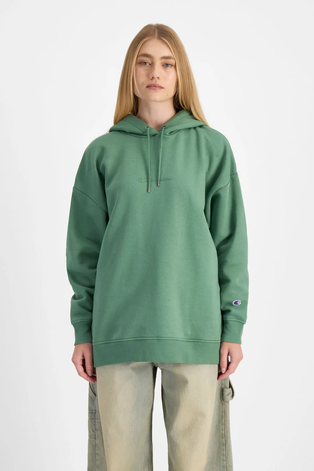 Comfy Layer Versatile Comfort Champion Women's Script Tonal Oversized Green Hoodie