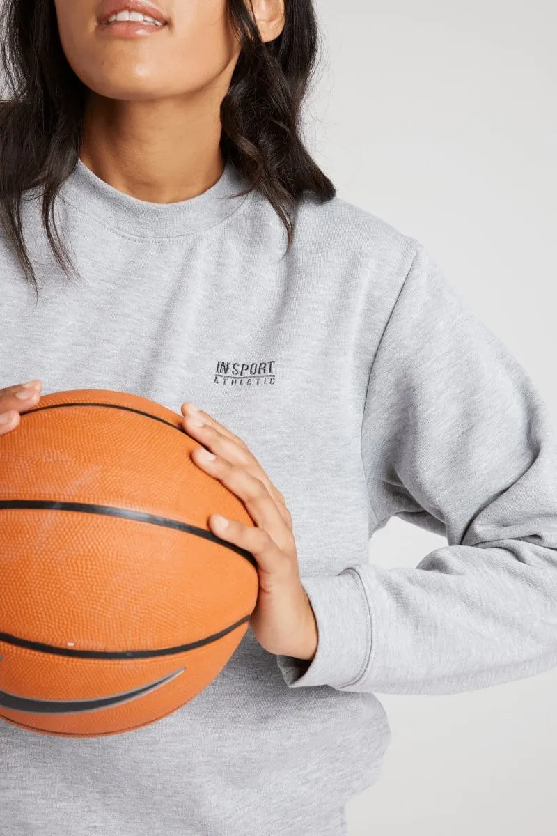 Insport Unisex Alaska Grey Marle Crew Sweatshirt Trendy Fit glove accents
