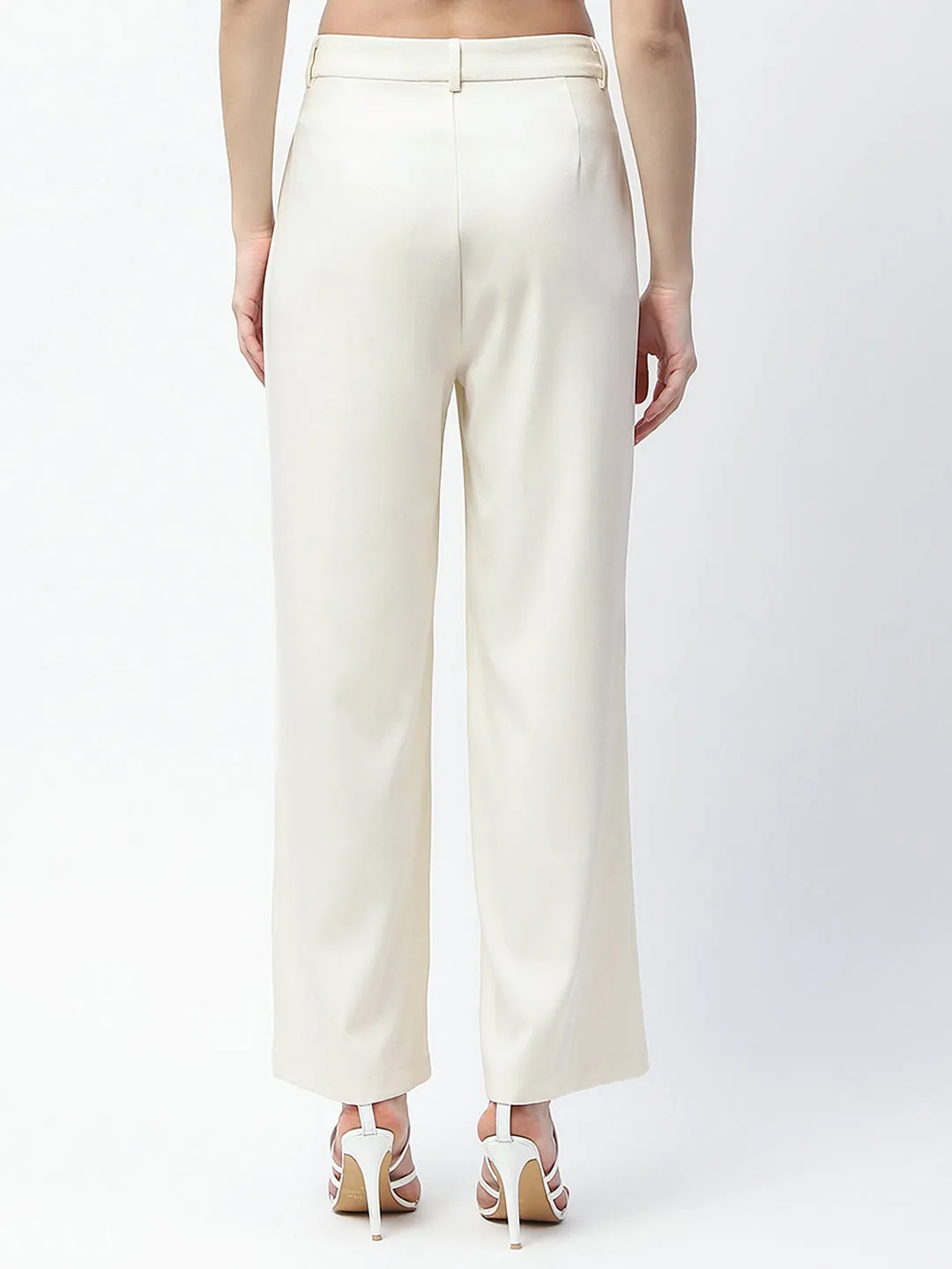 Madame Pleat Detailed Off White Gurkha Trousers StretchFabric Perfectly Fit