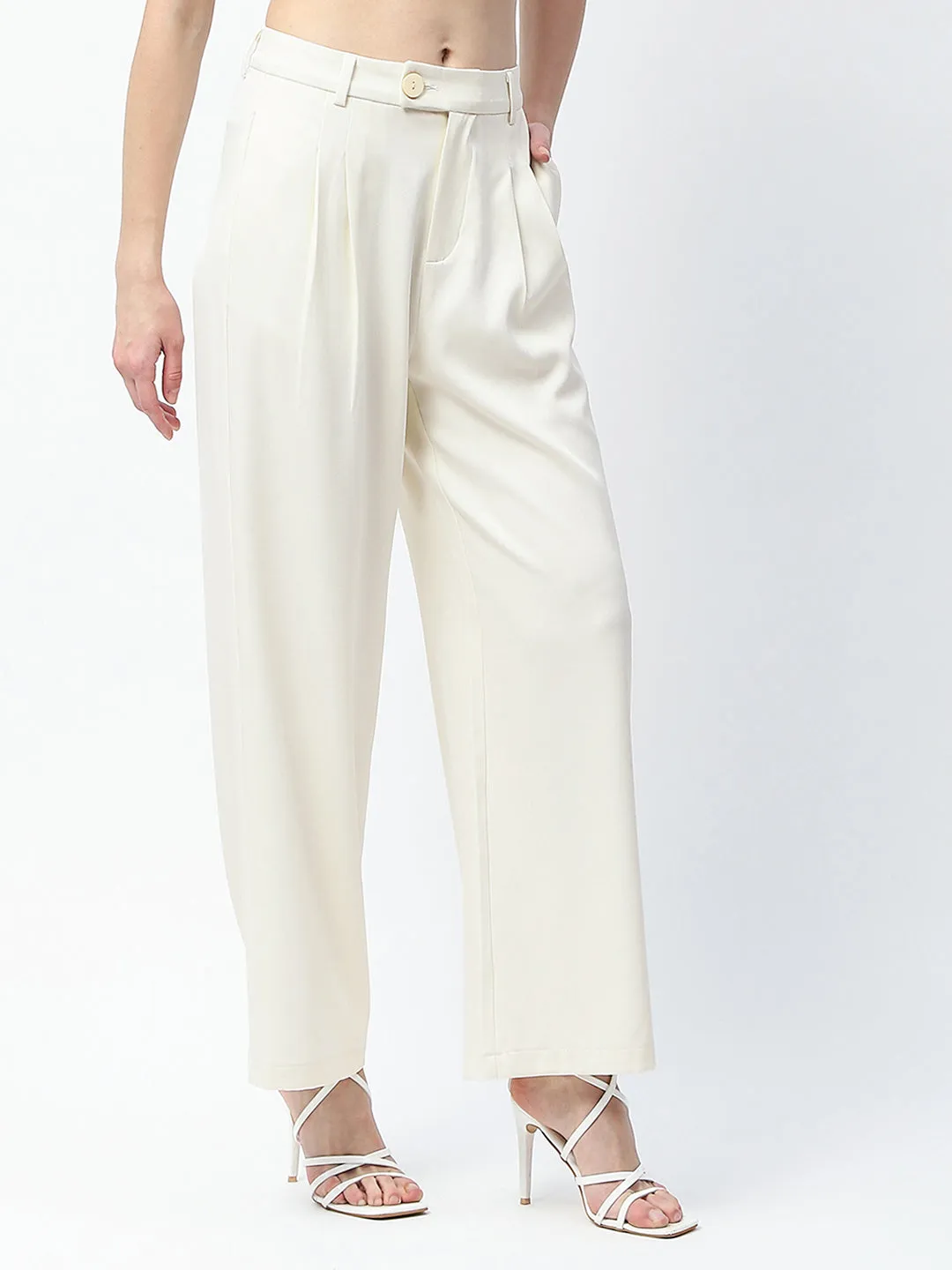 Madame Pleat Detailed Off White Gurkha Trousers Non Restrictive Fit TouchscreenCompatiblePockets