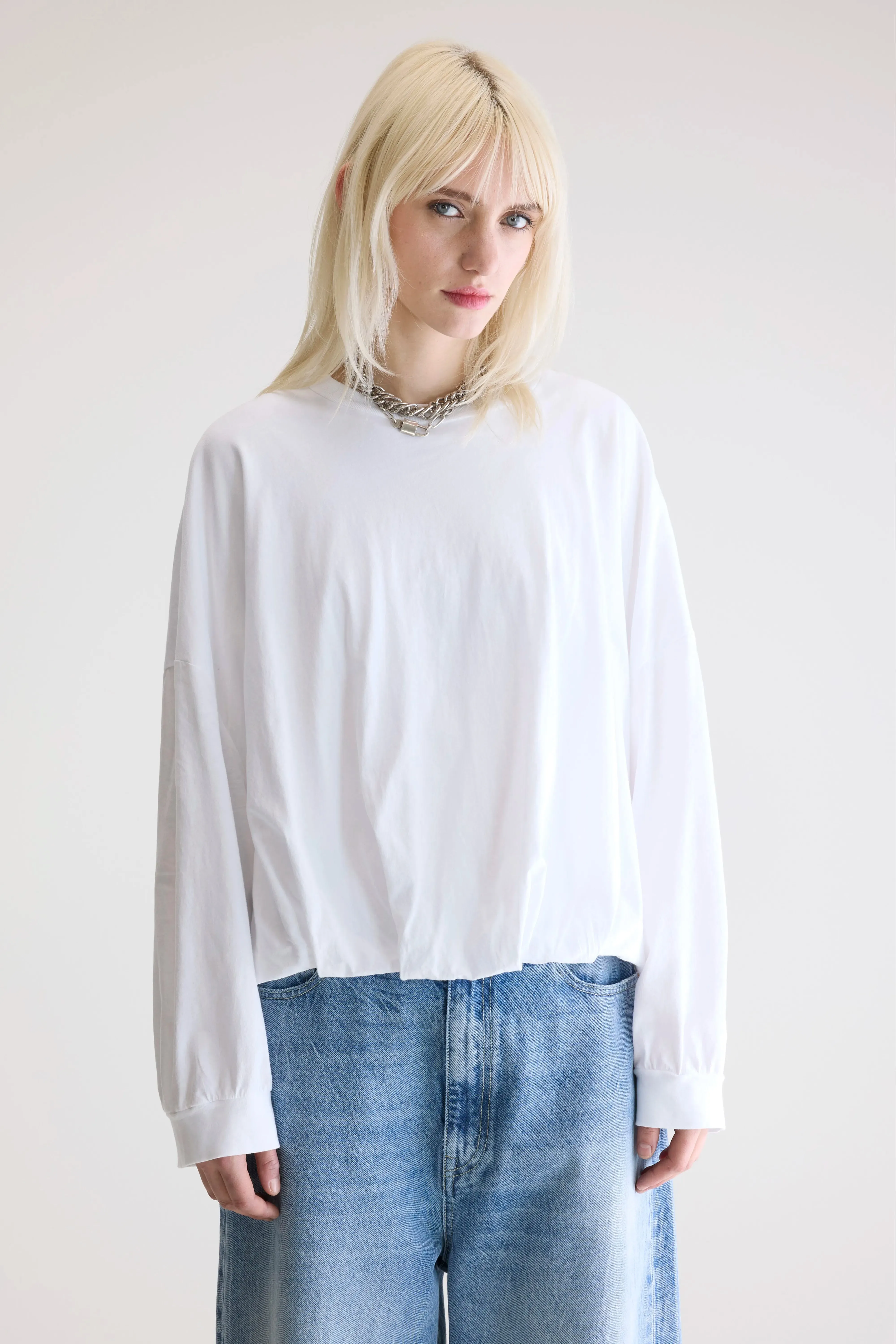Flam long-sleeve t-shirt (252 / W / WHITE) Non Irritating Collar