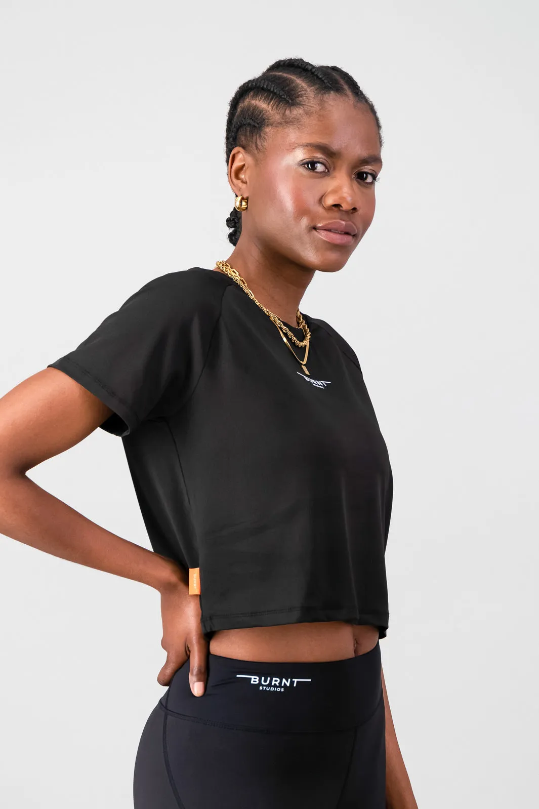 Essential Flow Tee - Black Versatile Top Double Stitched Hem