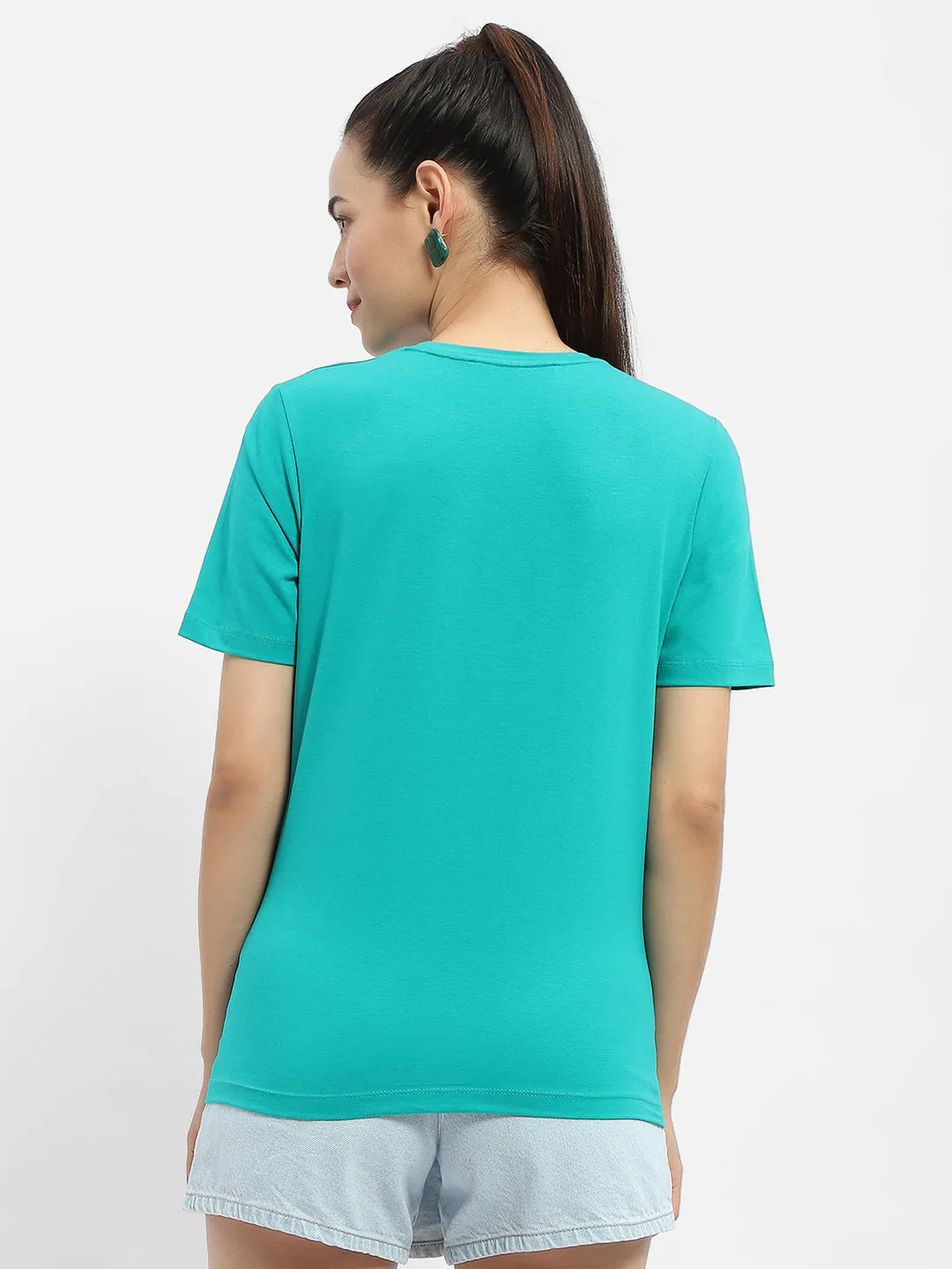 Travel Friendly Madame Typography Sea Green Crew Neck T-Shirt