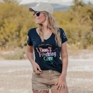 Breathable Comfort spring fashion Women's I Don't F*cking Care V-Neck - Midnight Navy
